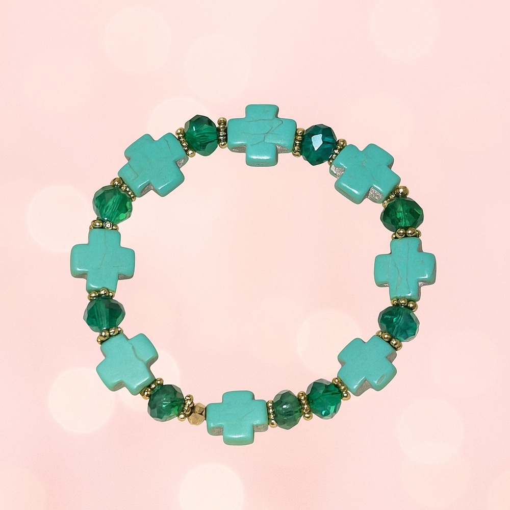 Turquoise and Green Beaded Bracelet